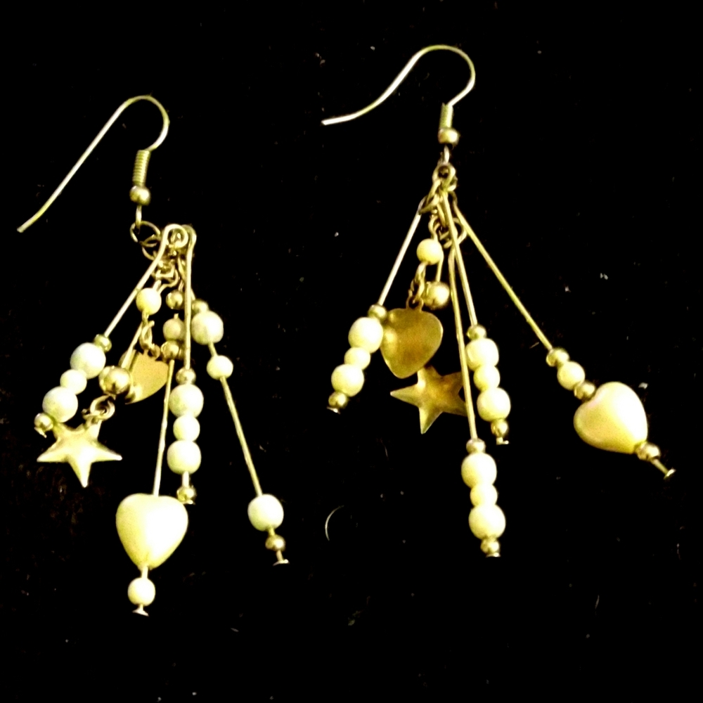 Vintage Pierced Goldtone Multi Prong Designer Dangle  Earrings